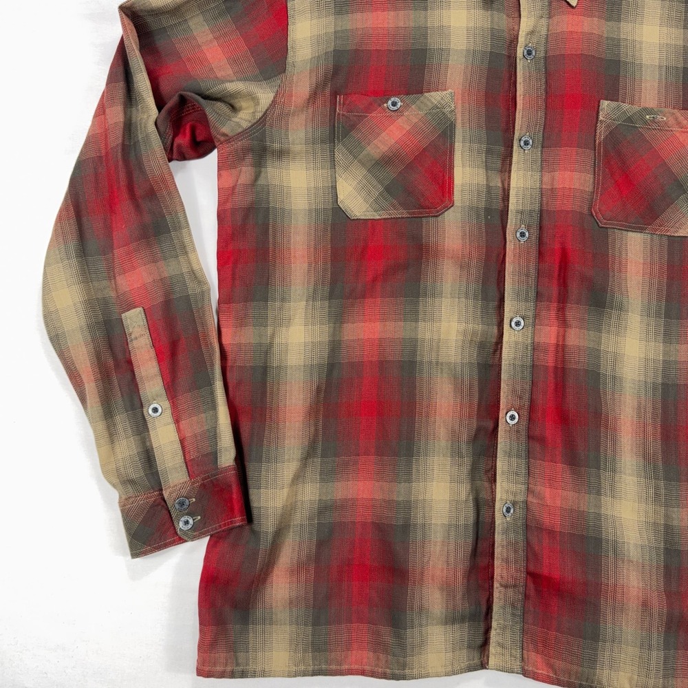 Simms Fishing Plaid Flannel Shirt Tencel Blend XXL Red Brown Herringbone Mens - Picture 3 of 8